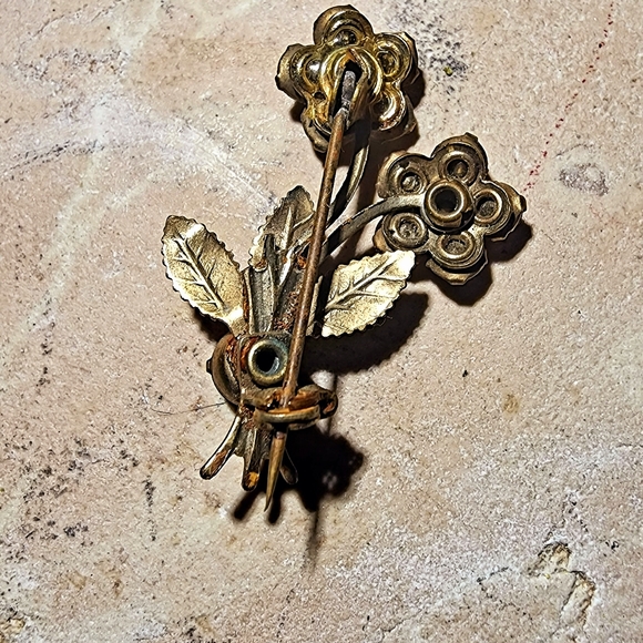 OOAK Vintage 1960s fairycore cottagecore faceted yellow/orange flowers brooch - Picture 6 of 6